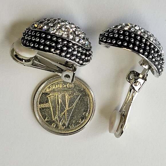 Silver and Black Clip Ons earrings - Picture 2 of 5